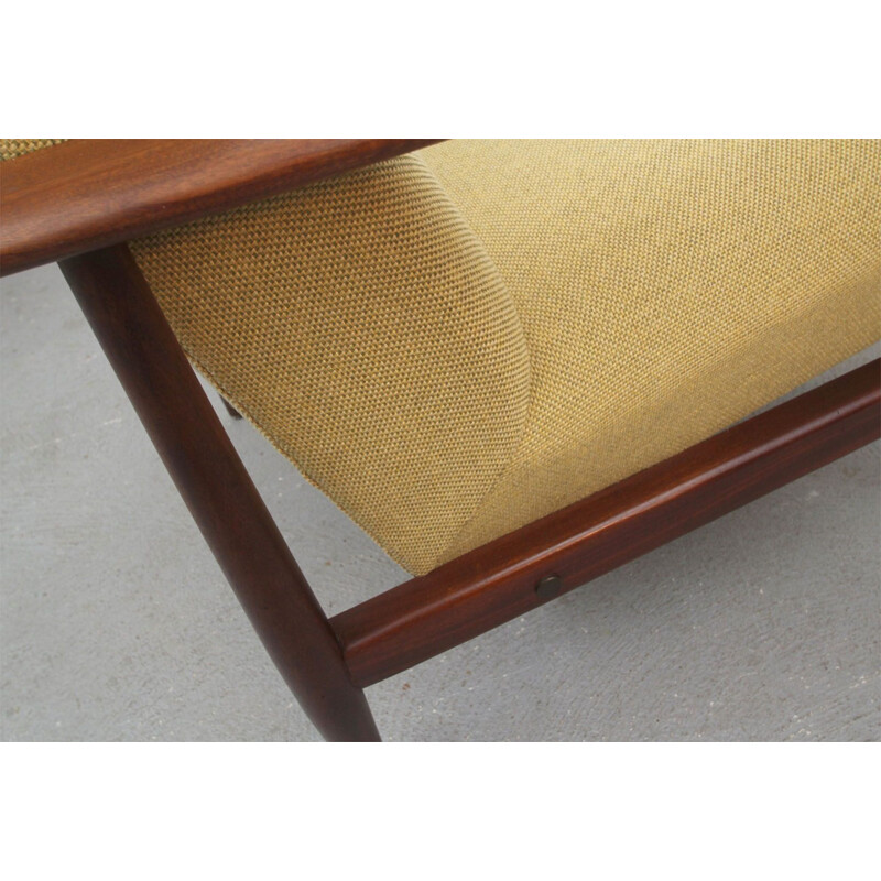 Armchair in dark teakwood  in yellow 1960s