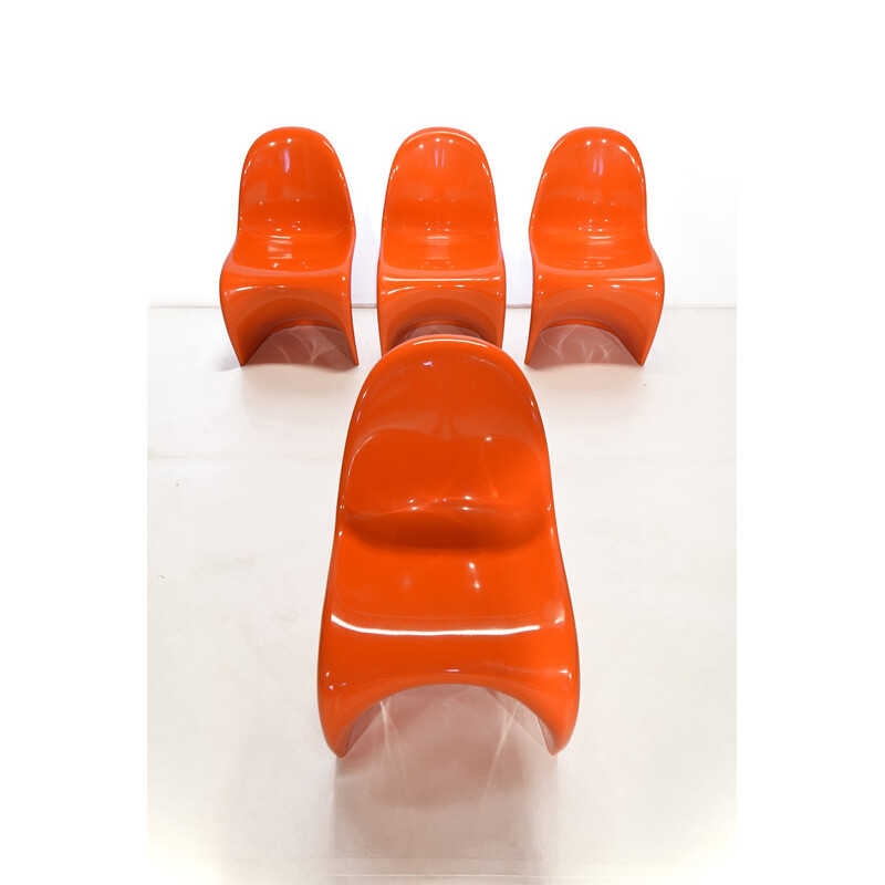 Ensemble de 4 chaises Herman Miller en plastique orange, Verner PANTON - 1970