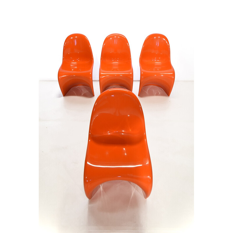 Set of 4 Herman Miller orange plastic chairs, Verner PANTON - 1970s