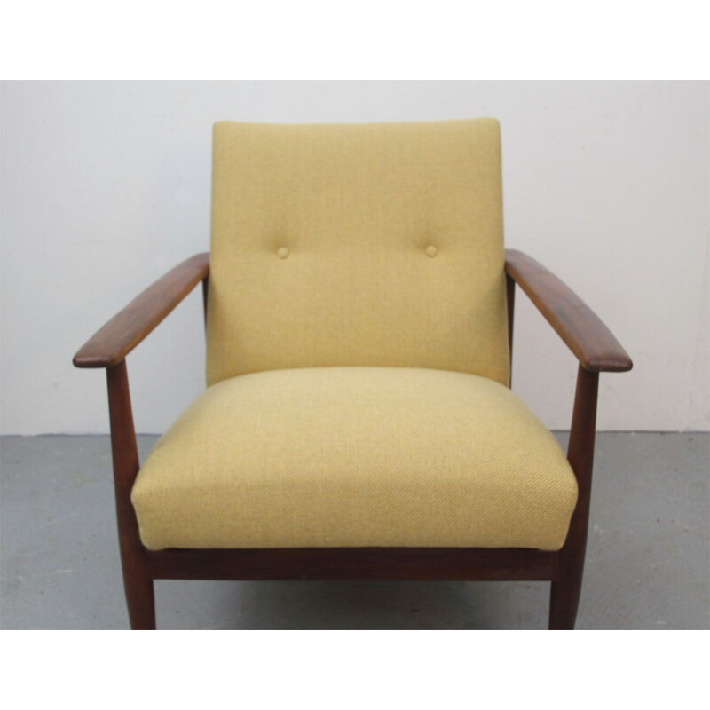 Armchair in dark teakwood  in yellow 1960s