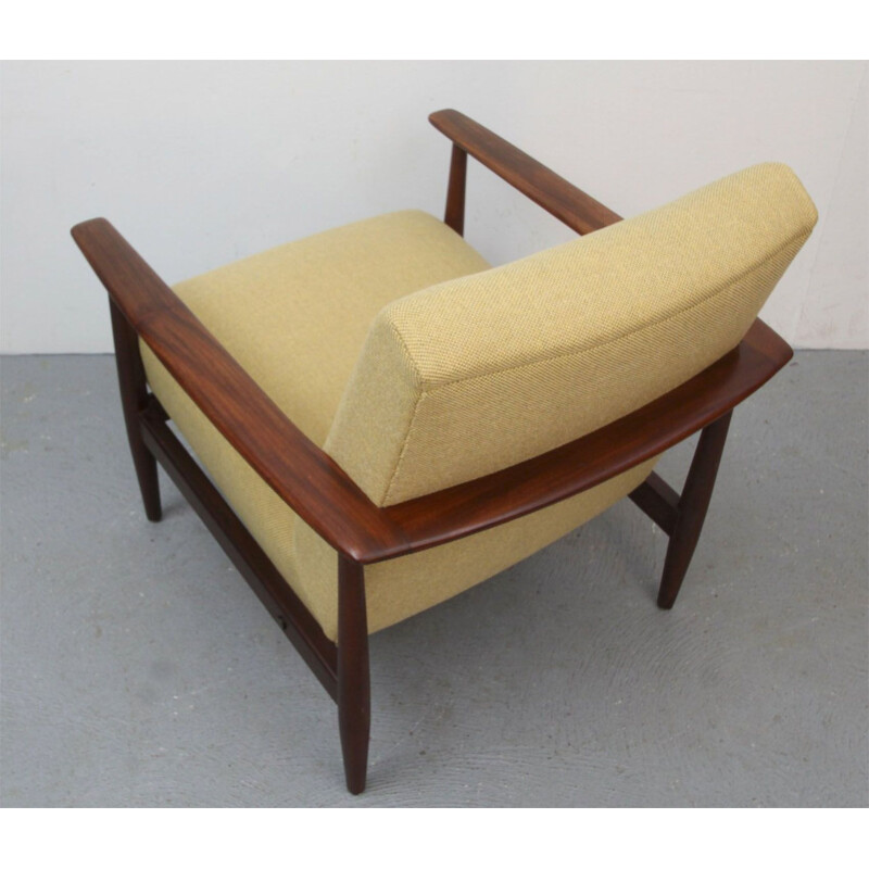 Armchair in dark teakwood  in yellow 1960s