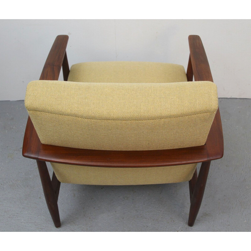 Armchair in dark teakwood  in yellow 1960s