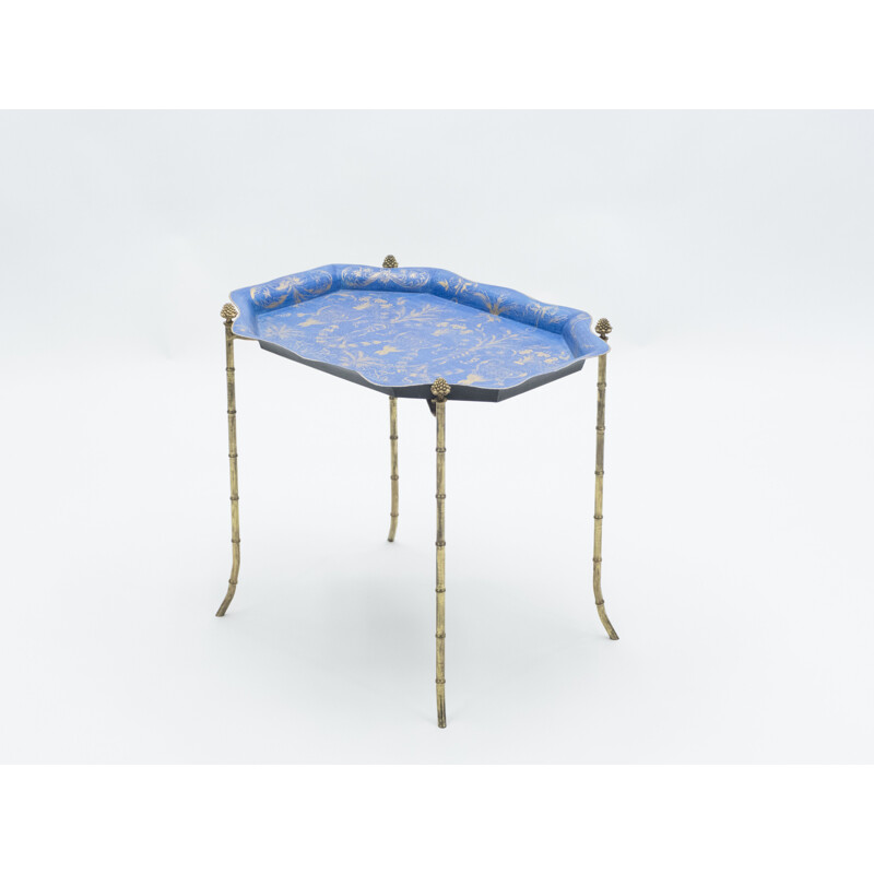 Baguès House maidservant bronze blue lacquered tray 1960