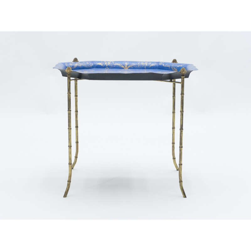 Baguès House maidservant bronze blue lacquered tray 1960