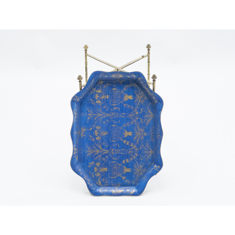 Baguès House maidservant bronze blue lacquered tray 1960