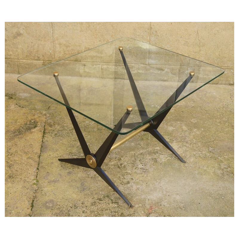 Table basse vintage aluminium et verre Angelo Ostuni