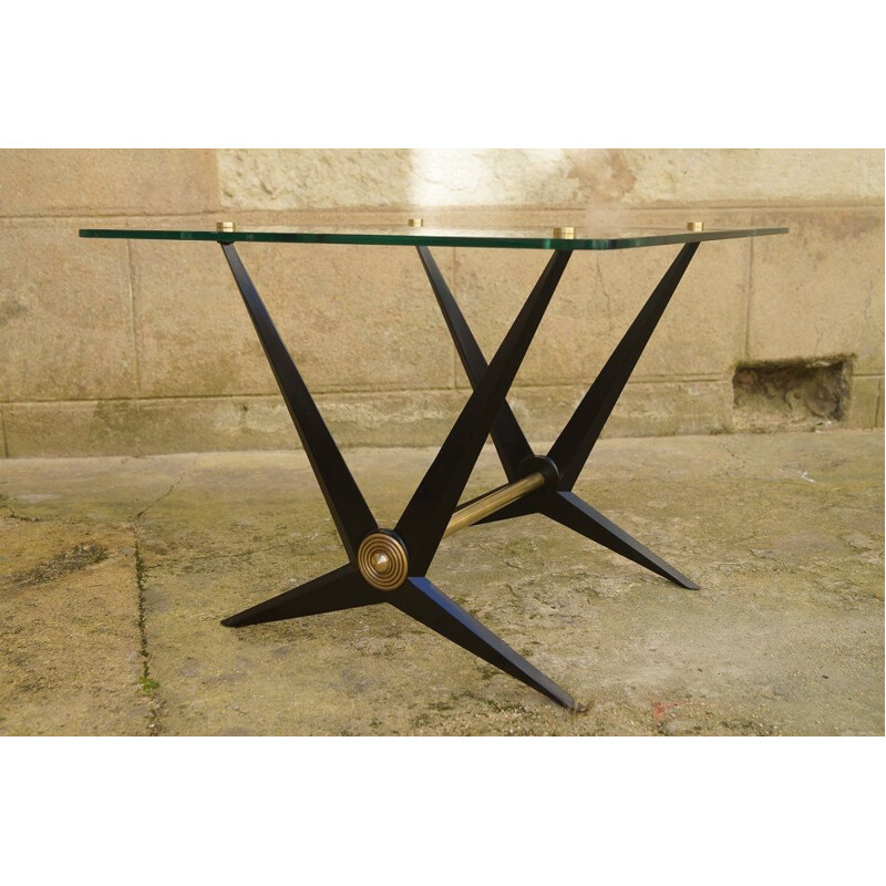 Table basse vintage aluminium et verre Angelo Ostuni