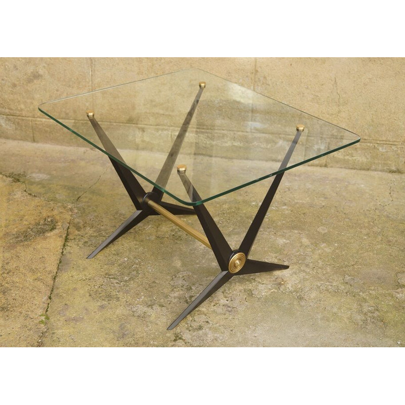 Vintage aluminium and glass coffee table Angelo Ostuni