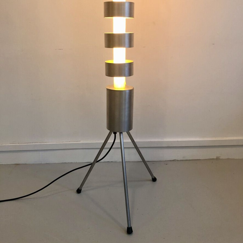 Lampadaire néon vintage en aluminium brossé 1970