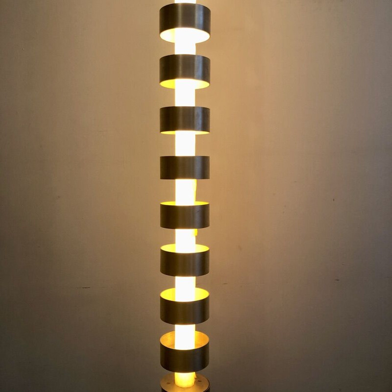 Lampadaire néon vintage en aluminium brossé 1970