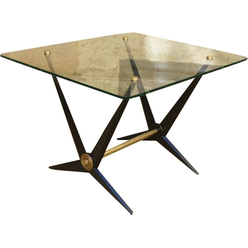 Table basse vintage aluminium et verre Angelo Ostuni