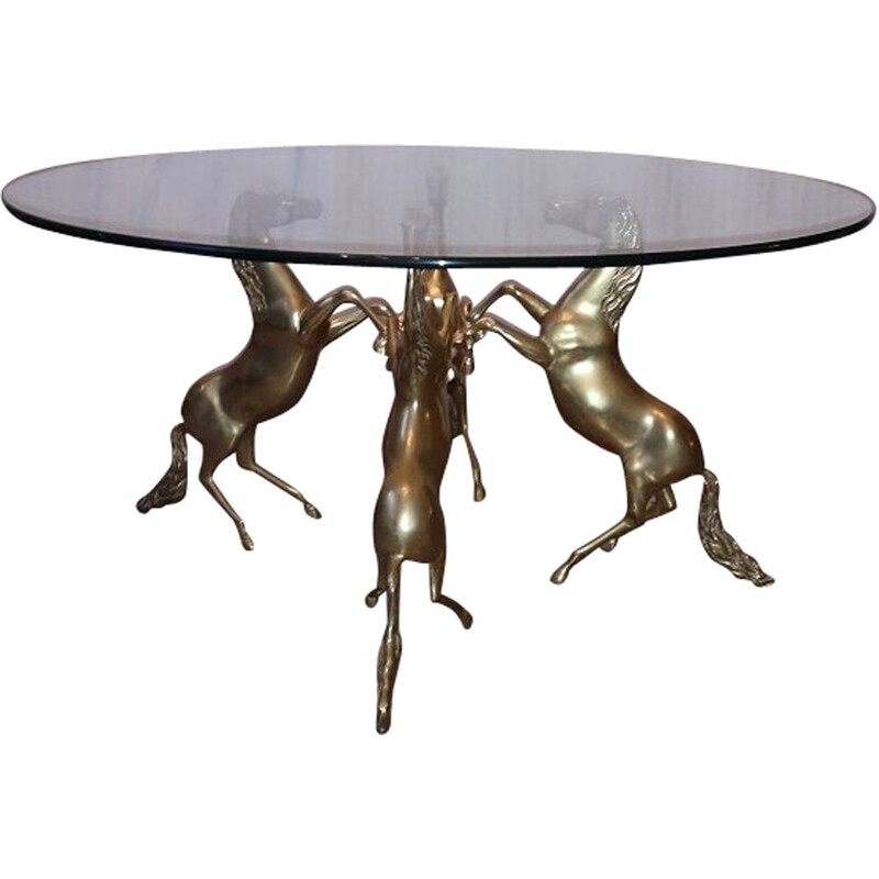 Rare 4 Horses Coffee Table Brass end couch jansen charles Brass 1970