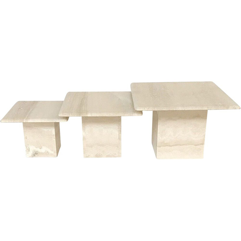 Travertine square nesting tables - 1970s