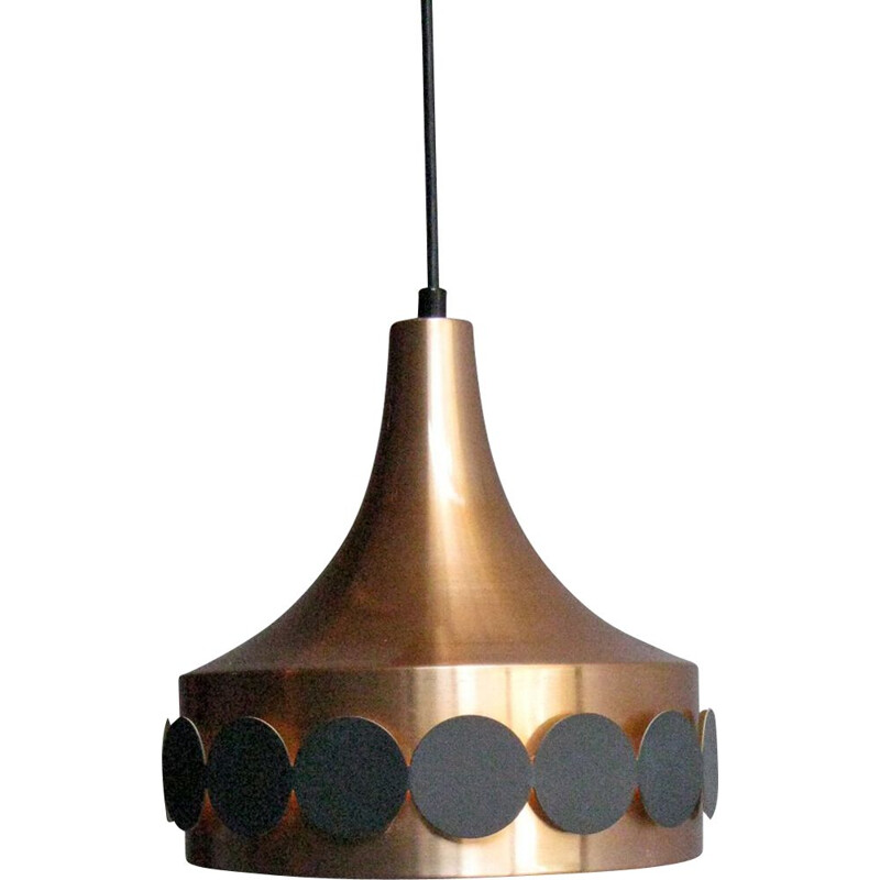 Copper and black metal hanging lamp, Vintage 1960s