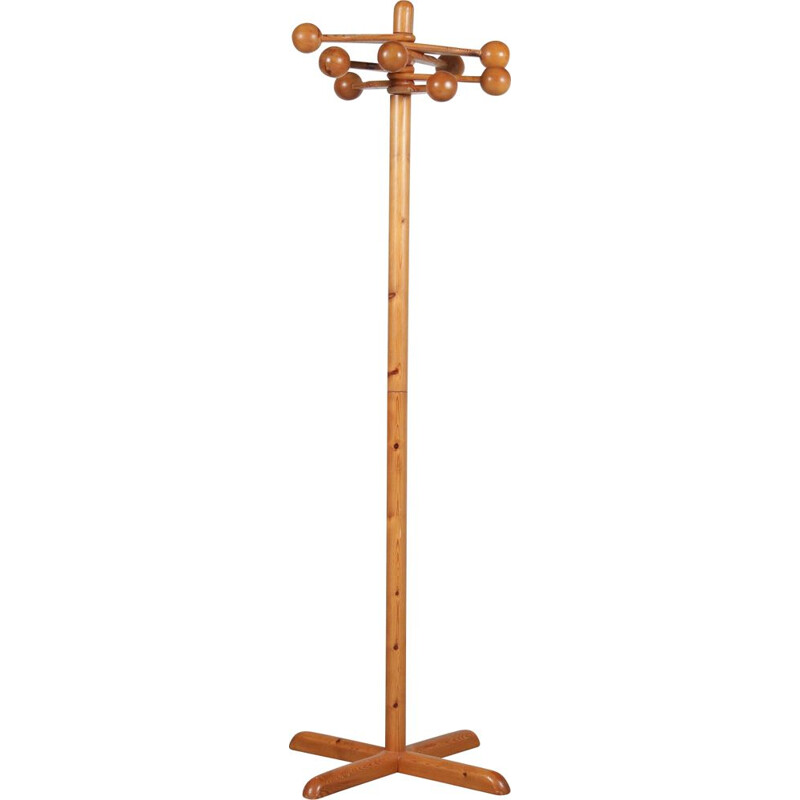 Vintage coat rack in pine wood, Sweden 1960