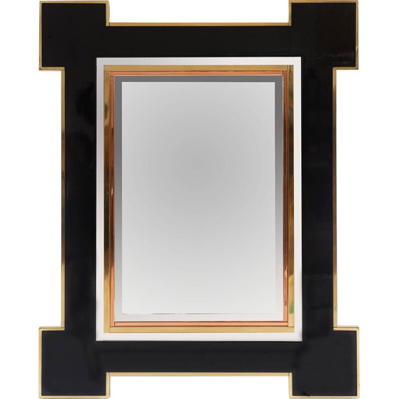 Rare Brass lacquered mirror Alain Delon for Maison Jansen 1975  