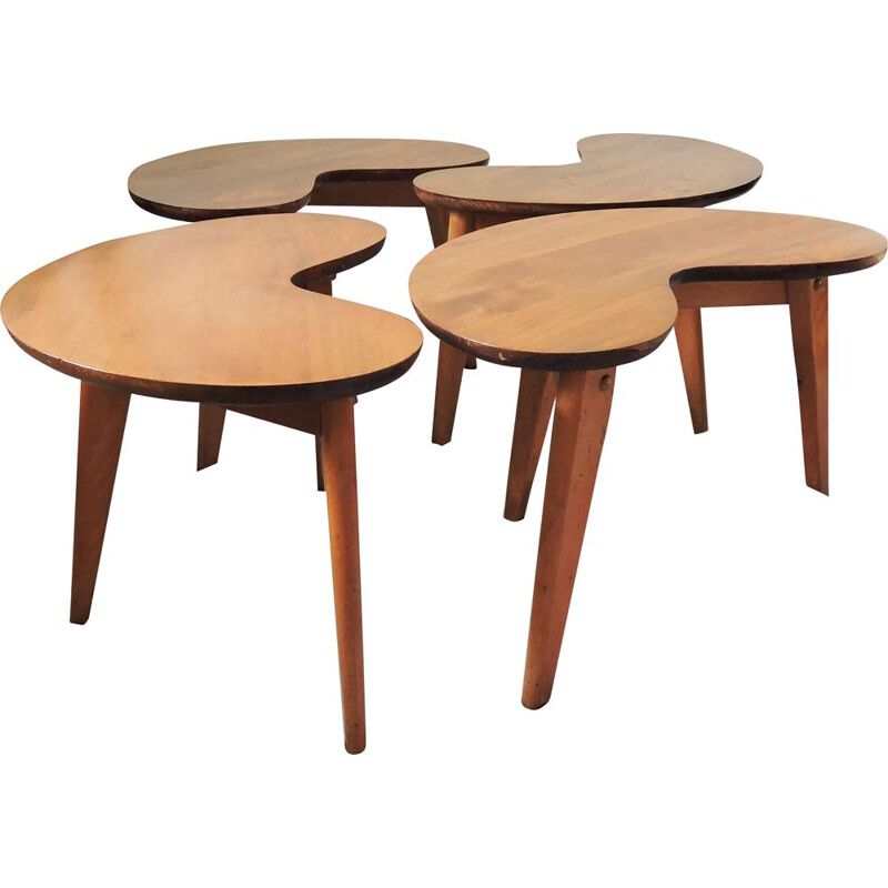 Ensemble de 4 tables d'appoint vintage en forme de rein