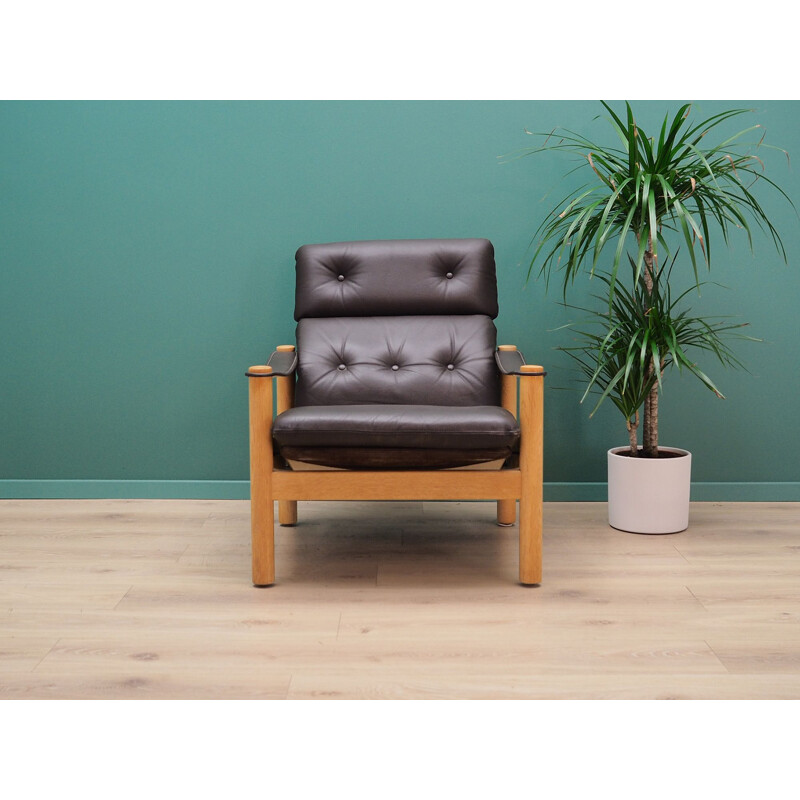 Vintage black leather armchair, Danish design, 1960s