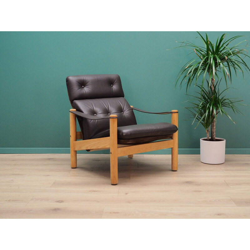 Fauteuil en cuir noir vintage, design danois, 1960