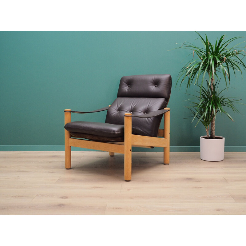 Fauteuil en cuir noir vintage, design danois, 1960