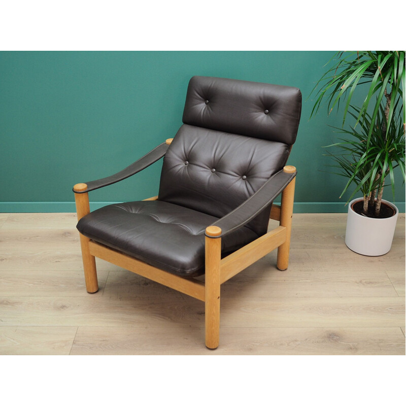 Vintage black leather armchair, Danish design, 1960s