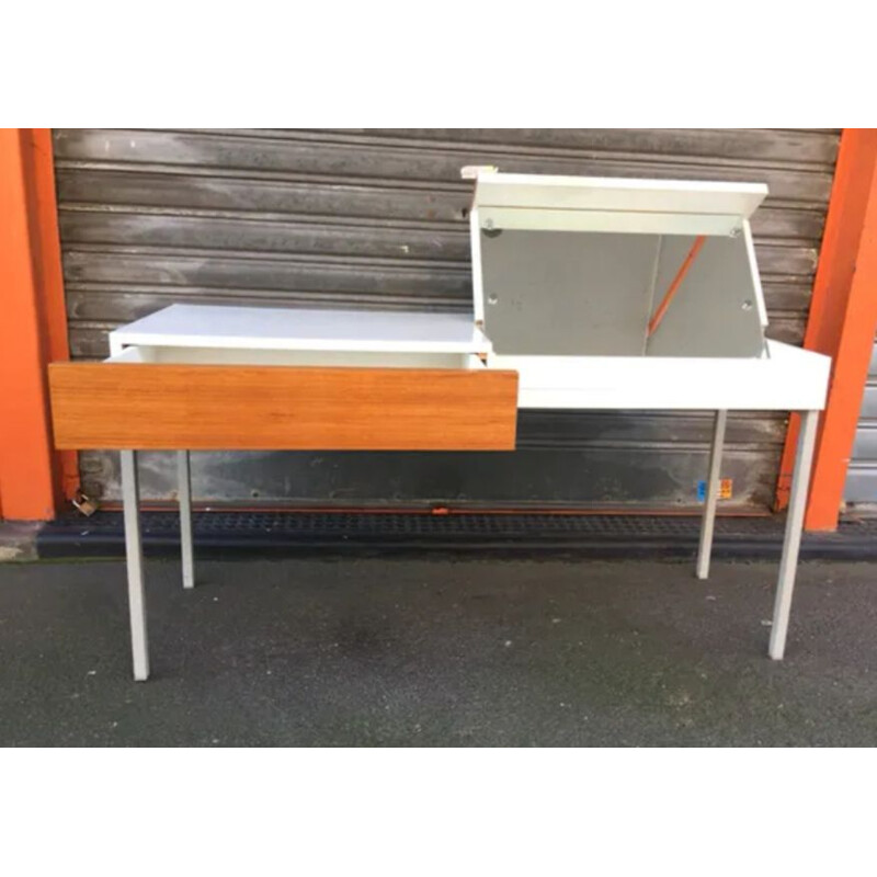 Vintage console in white melamine and light teak, Germany 1970