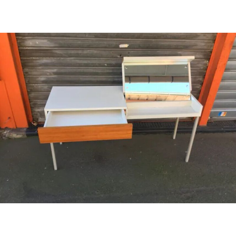 Vintage console in white melamine and light teak, Germany 1970