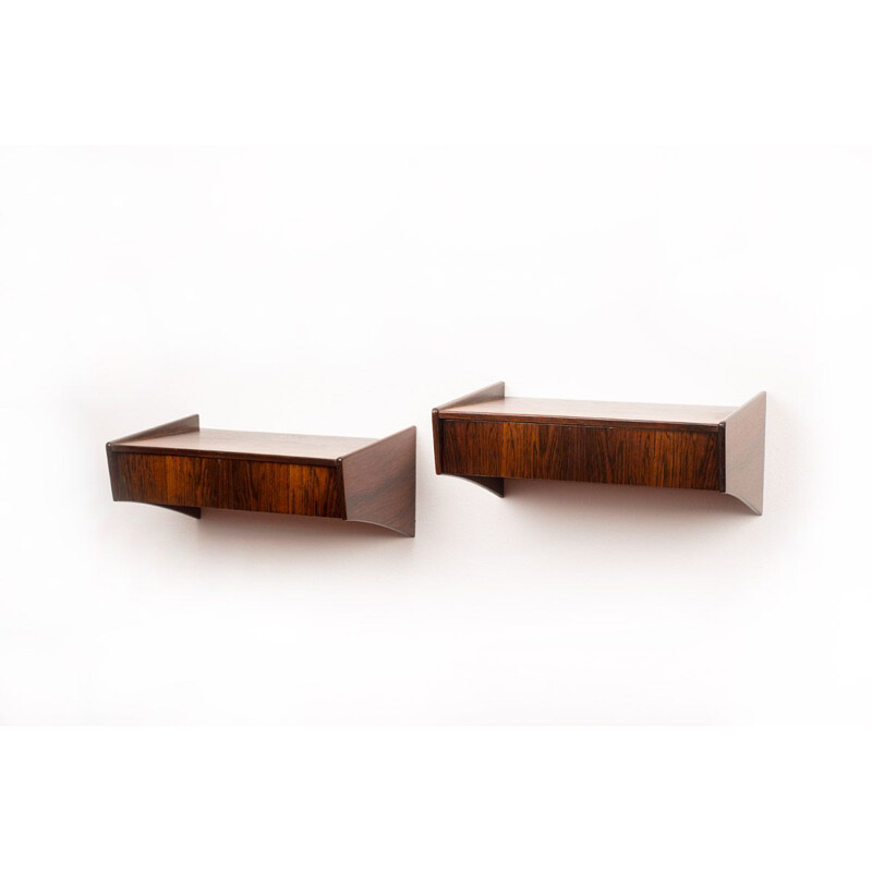 Vintage Danish wall mounted nightstands in rosewood by Oholm Mobelfabrik