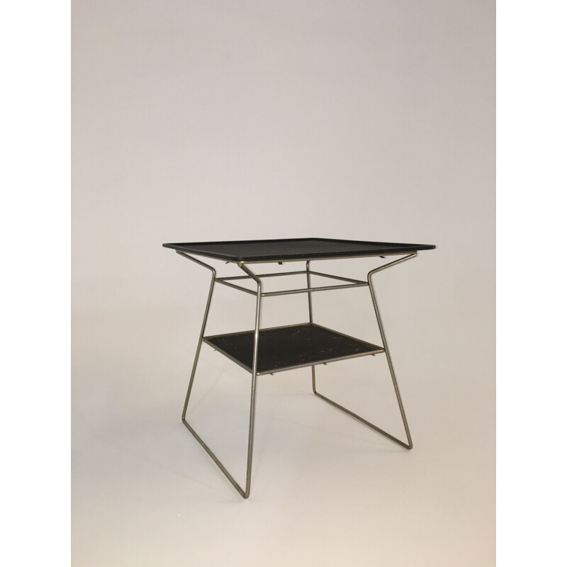 Vintage side table with black perforated metal