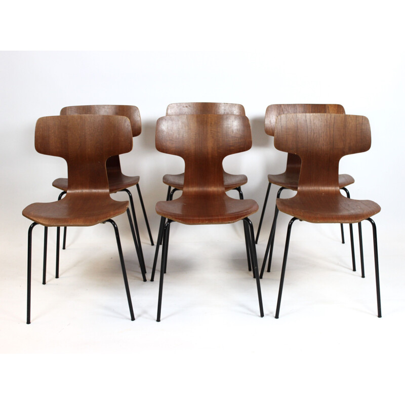 Set of 6 Hammer chairs, model 3103, designed by Arne Jacobsen