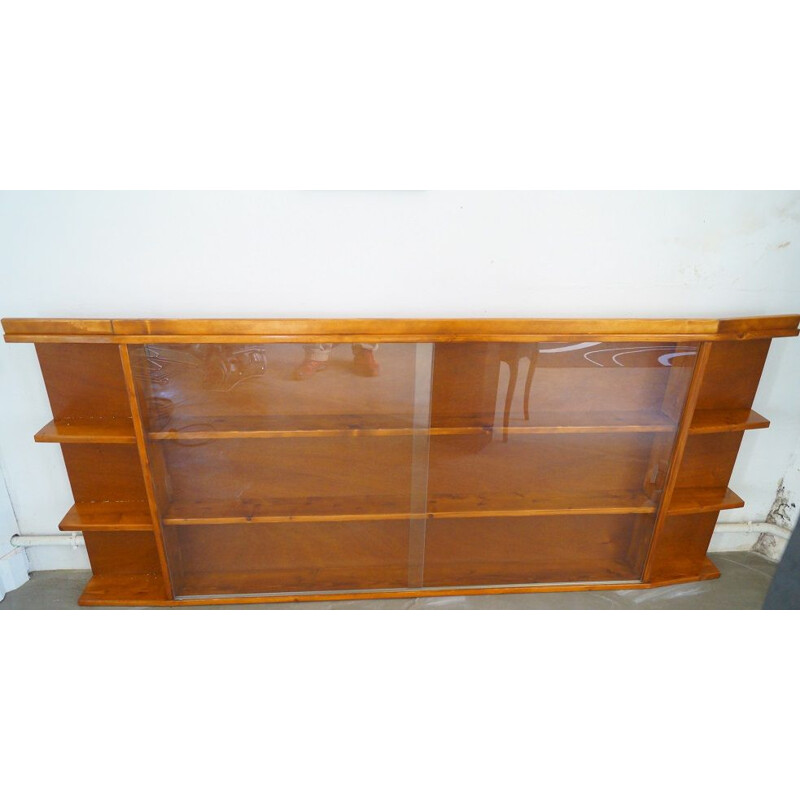 Vintage wooden and glass bookcase 1950