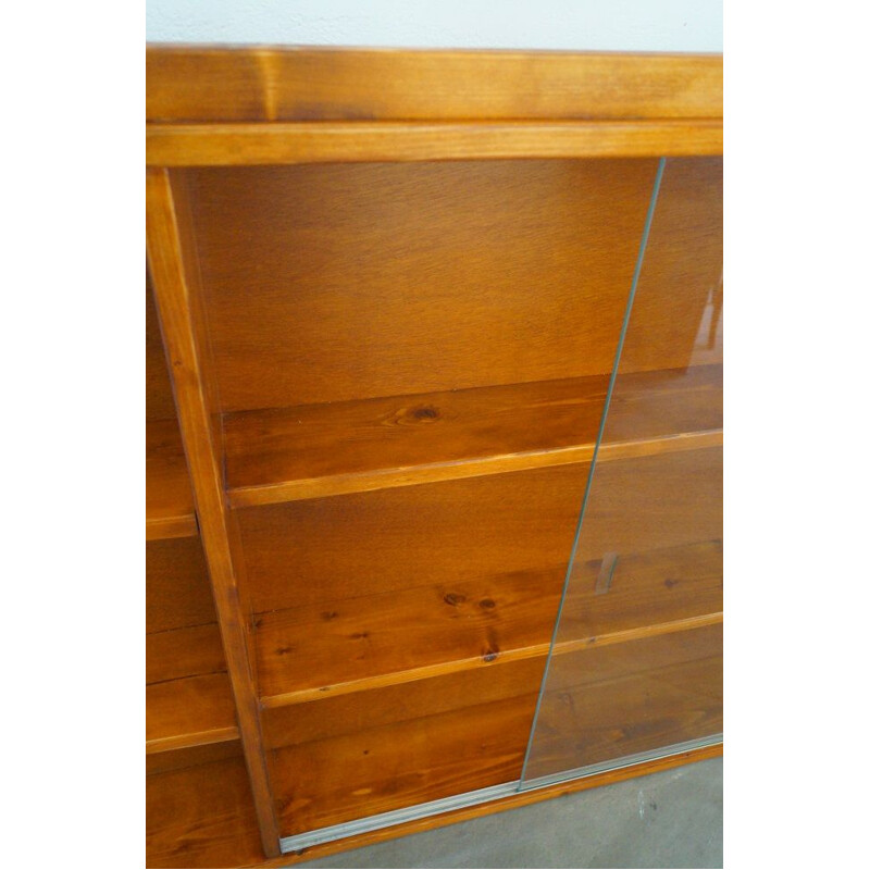 Vintage wooden and glass bookcase 1950