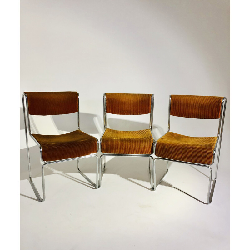 Suite of 3 vintage Italian style chairs with velvet seats