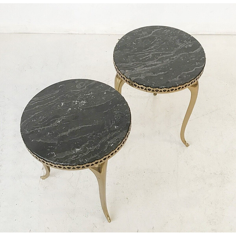 Pair of vintage side tables with black marble tops