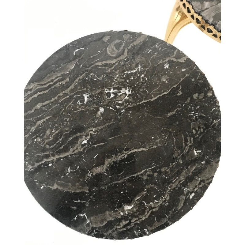 Pair of vintage side tables with black marble tops