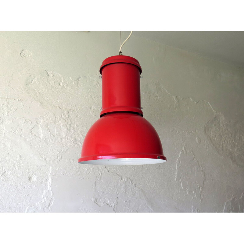 Large red lacquered metal suspension in industrial style