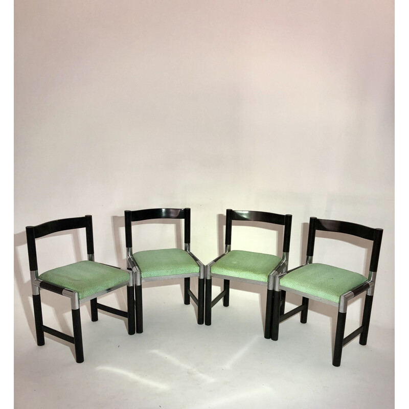 Suite of 4 vintage chairs with tubular legs and fabric seats