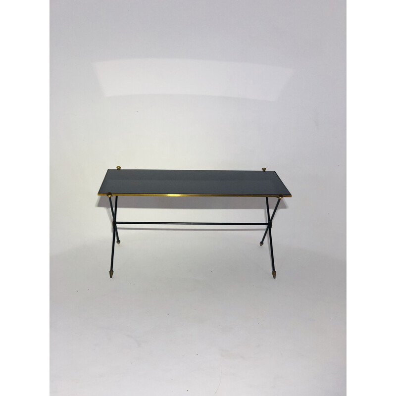 Table basse vintage magnifique en fer forgé et verre noir