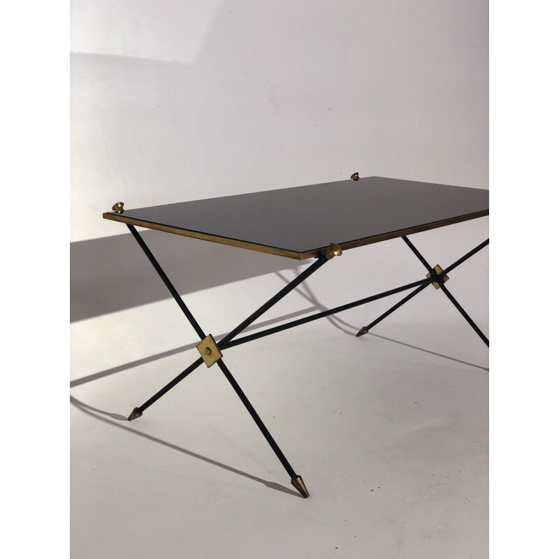 Magnificent wrought iron and black glass coffee table