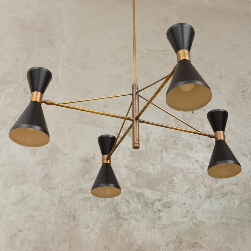 Italian vintage chandelier Stilnovo style brass chandelier