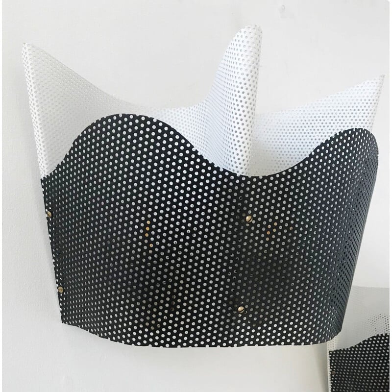Pair of vintage black and white perforated metal wall lights 1960