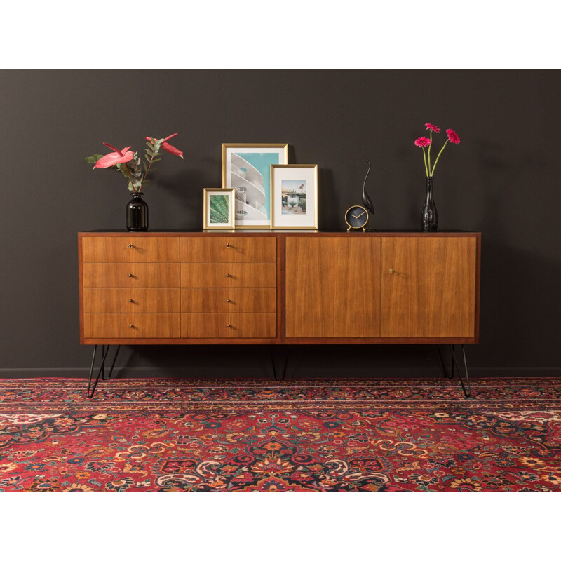 Vintage walnut veneer sideboard with eight drawers WK Möbel 1950