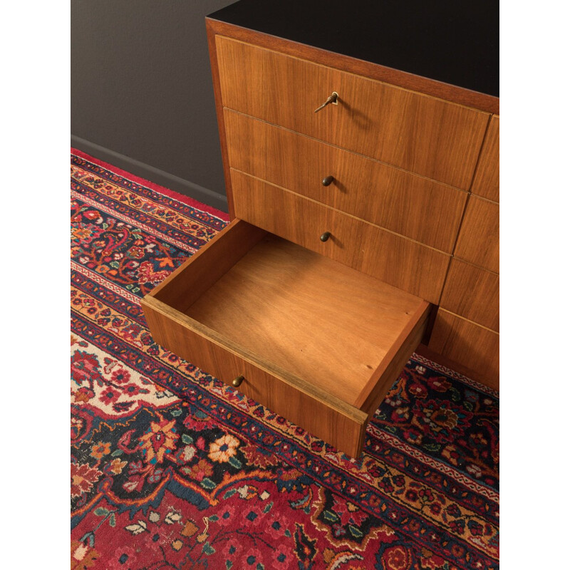 Vintage walnut veneer sideboard with eight drawers WK Möbel 1950