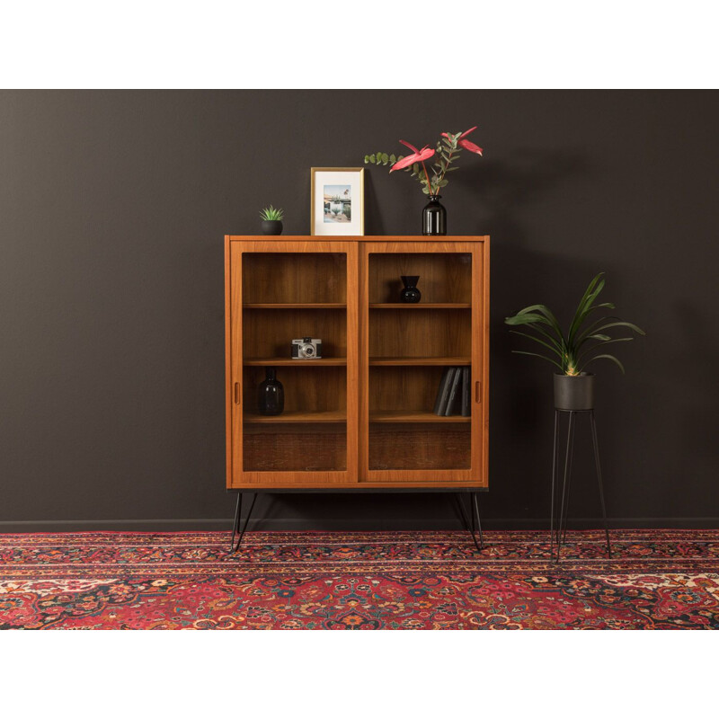 Vintage teak veneer showcase with 2 sliding glass doors 1960