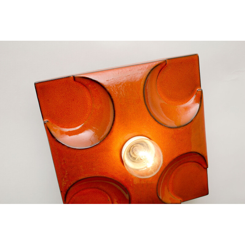 Set of 6 ceramic vintage wall lamps orange 1970s