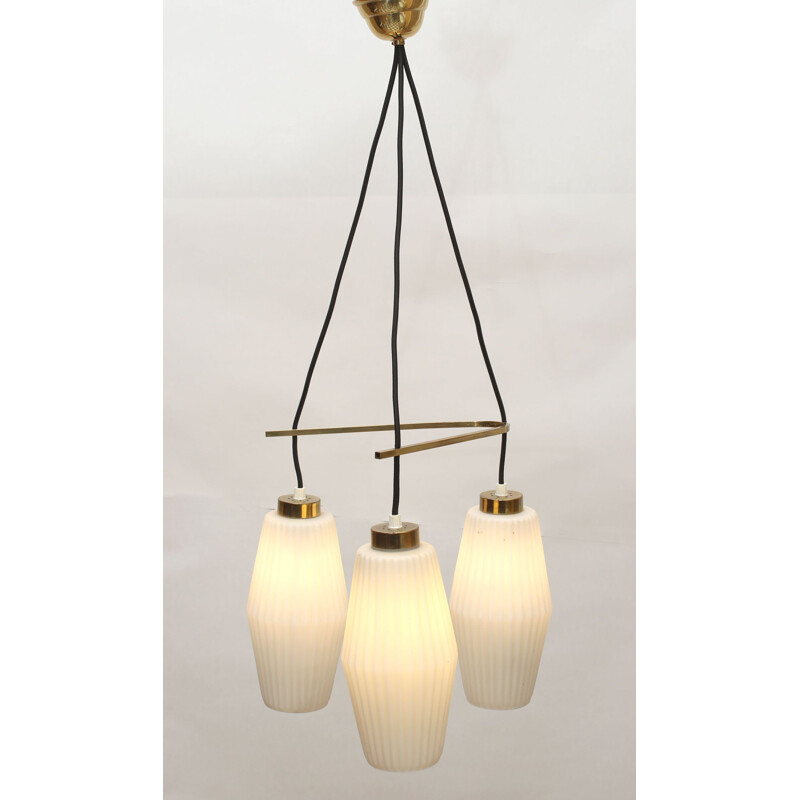 Italian vintage ceiling lamp in opal glass and brass 1950s