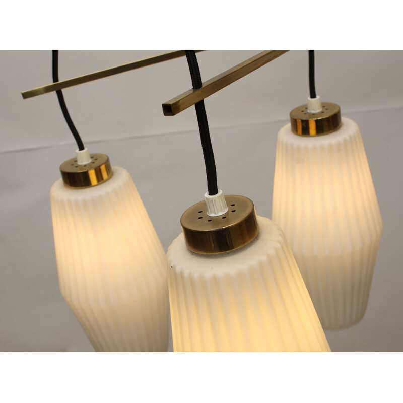 Italian vintage ceiling lamp in opal glass and brass 1950s