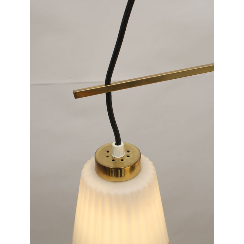 Italian vintage ceiling lamp in opal glass and brass 1950s