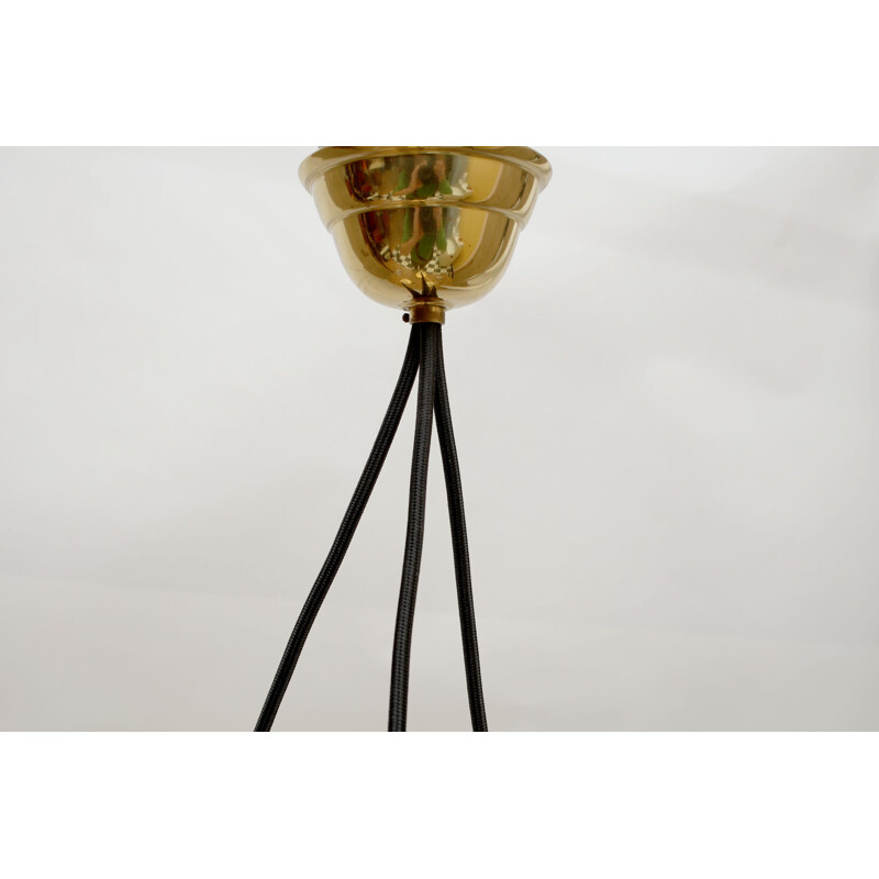 Italian vintage ceiling lamp in opal glass and brass 1950s