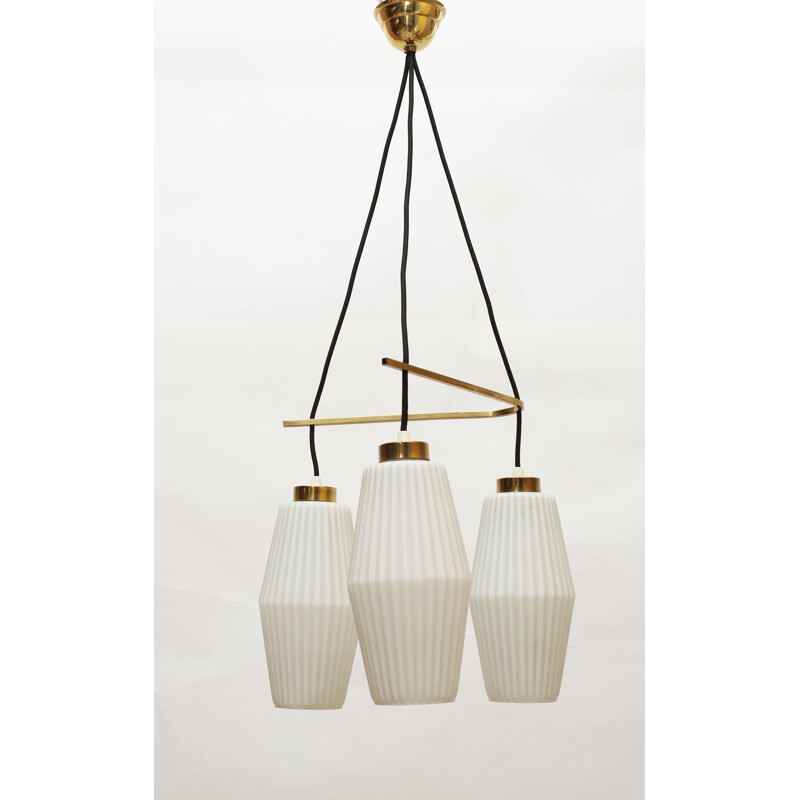 Italian vintage ceiling lamp in opal glass and brass 1950s